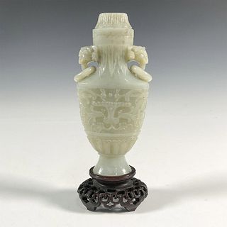 Chinese Carved Jade Vase with Ring Handles