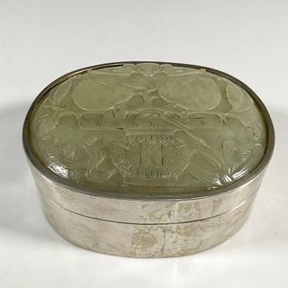 Chinese Silver Box with Lid lined with Jade Stone