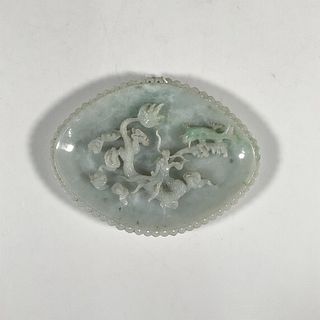Chinese Jadeite Scalloped Dish with Dragon Relief