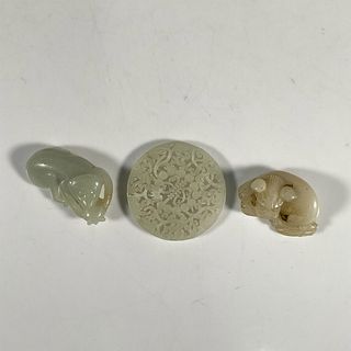 Group of Three Chinese Jade Pendant and Animal Figures