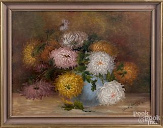 American oil on board floral still life, dated 1902, 18'' x 24''.