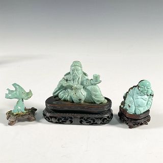 Group of Three Chinese Carved Turquoise Figures