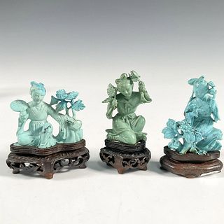 Group of Three Chinese Turquoise Guan Yin Figures