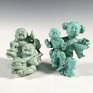 Set of Two Chinese Turquoise Huishan Figures