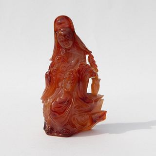 Antique Chinese CarnelianAgate Guanyin Figurine