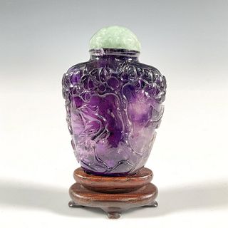 Chinese Amethyst Snuff Bottle with Jadeite Stopper