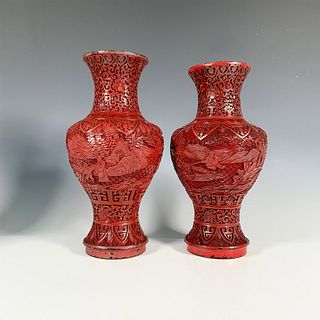 Pair of Chinese Republic Period Cinnabar Lacquer Vases