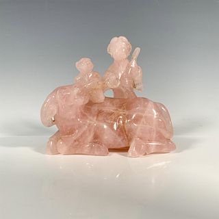 20th Century Chinese Rose Quartz Figurine On Wooden Base