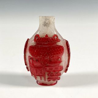Antique Chinese Ruby Red Glass Overlay Snuff Bottle