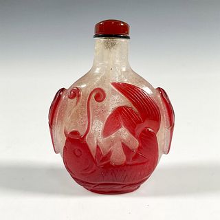 Chinese Glass Red Overlay Fish Snuff Bottle