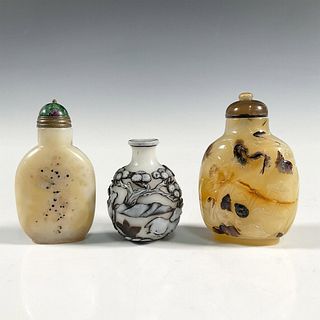 Group of Three Chinese Hardstone and Glass Snuff Bottles
