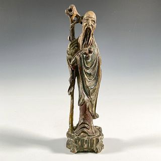 Chinese Carved Wood Polychrome Figure of Lohan