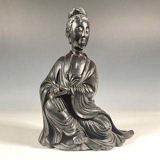 Chinese Guanyin Dark Wood Carving Sculpture