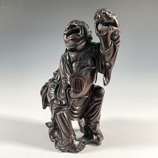 Chinese Carved Wood Monk and Dragon Figure