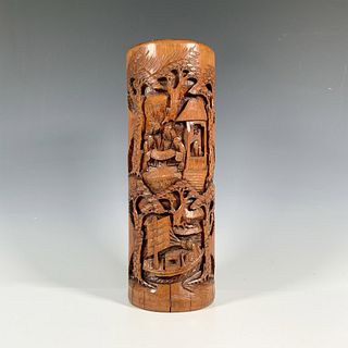 19th Century Chinese Carved Wood Brush Pot
