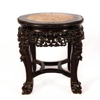 Chinese Wood and Marble Plant Stand
