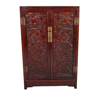 Chinese Wooden Cabinet with Carved Dragons