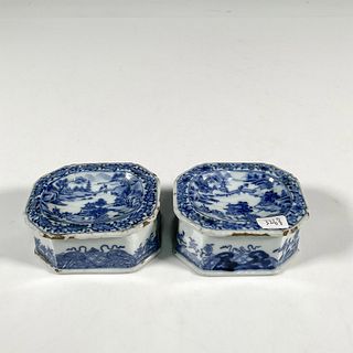 Pair of Chinese Export Porcelain Blue and White Salt Cellars