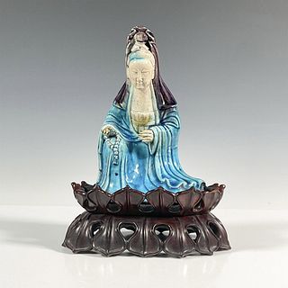 Chinese Kangxi Ceramic Guanyin Figurine with Base