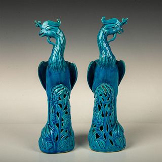 Pair of Chinese Porcelain Turquoise Phoenix Sculptures