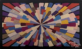American geometric hooked rug, 20th c., 35''x 59''.