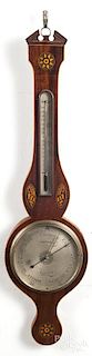English mahogany banjo barometer, 19th c., with shell inlays, signed Ortelli, 38'' h.