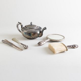 Gorham Silver Teapot and a Silver Ladies Toilette Set