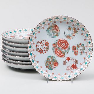 Set of Eight Japanese Porcelain Lobed Dishes