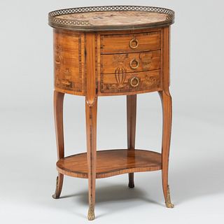 Louis XV Style Brass-Mounted Kingwood and Tulipwood Marquetry Marble Topped Side Table