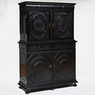Fine Dutch Carved and Incised Ebony and Pewter-Inlaid Collector’s Cabinet