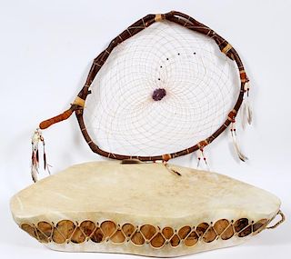 NATIVE AMERICAN DREAM CATCHER AND DRUM 2 PIECES