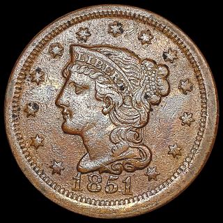 1851 Braided Hair Large Cent LIGHTLY CIRCULATED