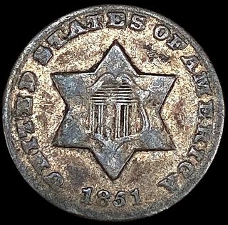 1851-0 Silver Three Cent NICELY CIRCULATED