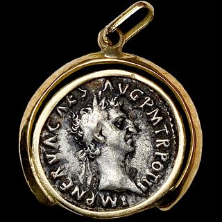 96-98 AD Rome Nerva Silver Denarius w/ Gold Bezel 