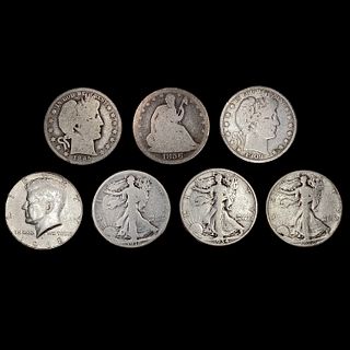[7] Varied US Half Dollars (1856, 1895-O, 1909-S, 