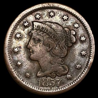 1857 Braided Hair Large Cent LIGHTLY CIRCULATED