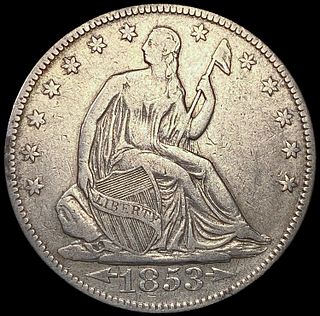 1853 Arws & Rays Seated Liberty Half Dollar NEARLY