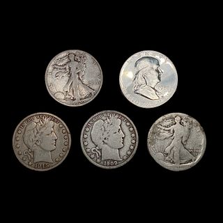 [5] Varied US Silver Half Dollars (1909, 1915-S, 1