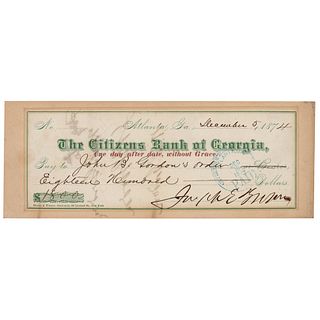 John B. Gordon Signed Check