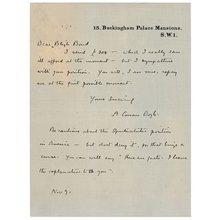 Arthur Conan Doyle Autograph Letter Signed on Spiritualism in America
