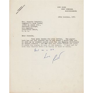 Roald Dahl Typed Letter Signed, Mentioning the Charlie and the Chocolate Factory Sequel
