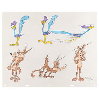 Wile E. Coyote and the Road Runner original model sheet drawing by Virgil Ross