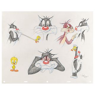 Tweety and Sylvester original model sheet drawing by Virgil Ross