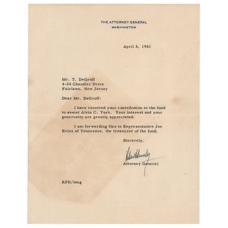 Robert F. Kennedy Typed Letter Signed on Relief for Alvin York