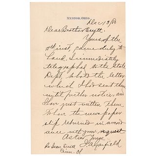 James A. Garfield Letter Signed as President-Elect