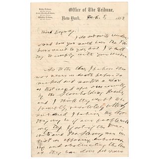 Horace Greeley Autograph Letter Signed on Slavery and the Civil War: "God grant that we be near its end!"