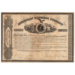 Henry Wells and William Fargo Signed American Express Company Stock Certificate