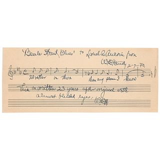 W. C. Handy Autograph Musical Quotation Signed Twice for &#39;Beale Street Blues&#39;