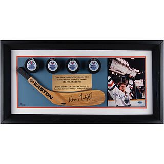 Wayne Gretzky Signed Hockey Stick Blade and Photograph Display