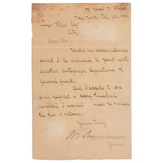 William T. Sherman Letter Signed, Refusing to Send General Grant&#39;s Autograph